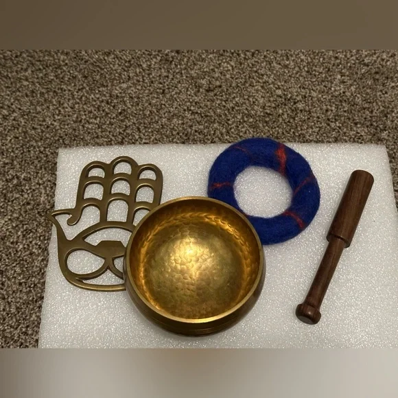 Brass Meditation Bowl with Wooden Striker - Picture 2 of 5